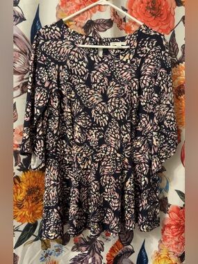 Catos Women’s XL Butterfly Print Flutter Sleeve Peplum Blouse